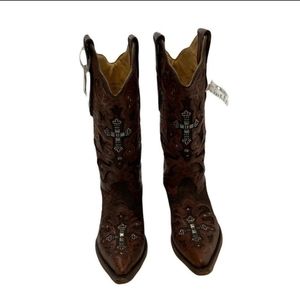 Corral Python crystal cross pointed toe cowgirl boots